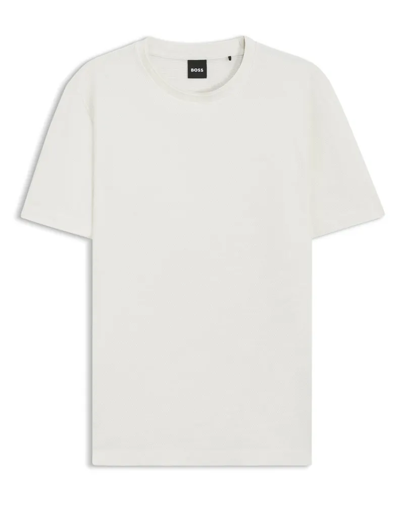 HUGO BOSS Glattes T-Shirt in Mesh-Struktur, Regular in Offwhite