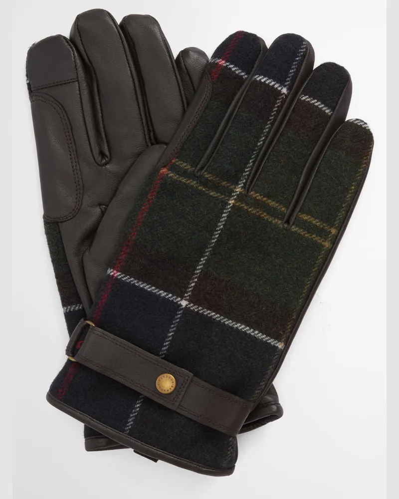 Barbour Lederhandschuhe mit Handrücken aus Wolle, Barbour Tech in Grün