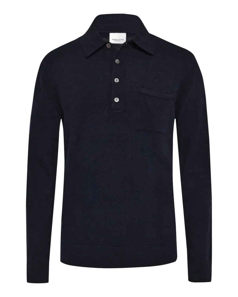 Profuomo Langarm-Strickpoloshirt aus Kaschmir mit Brusttasche in Marine