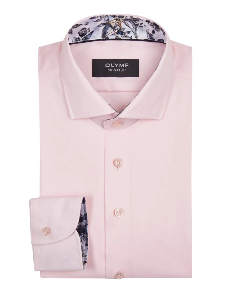 Olymp Signature, Tailored Fit, Twill-Hemd mit floralem Ausputz in Rosenrot