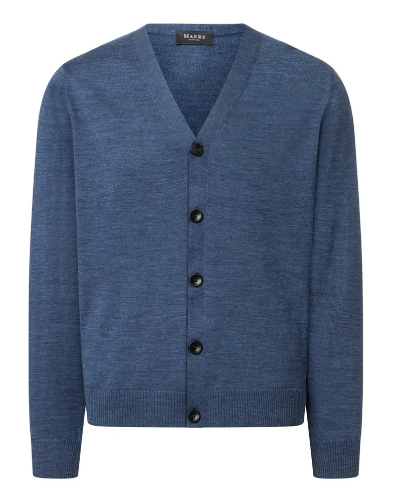 Maerz Leichter Cardigan aus Schurwolle mit V-Ausschnitt in Mittelblau