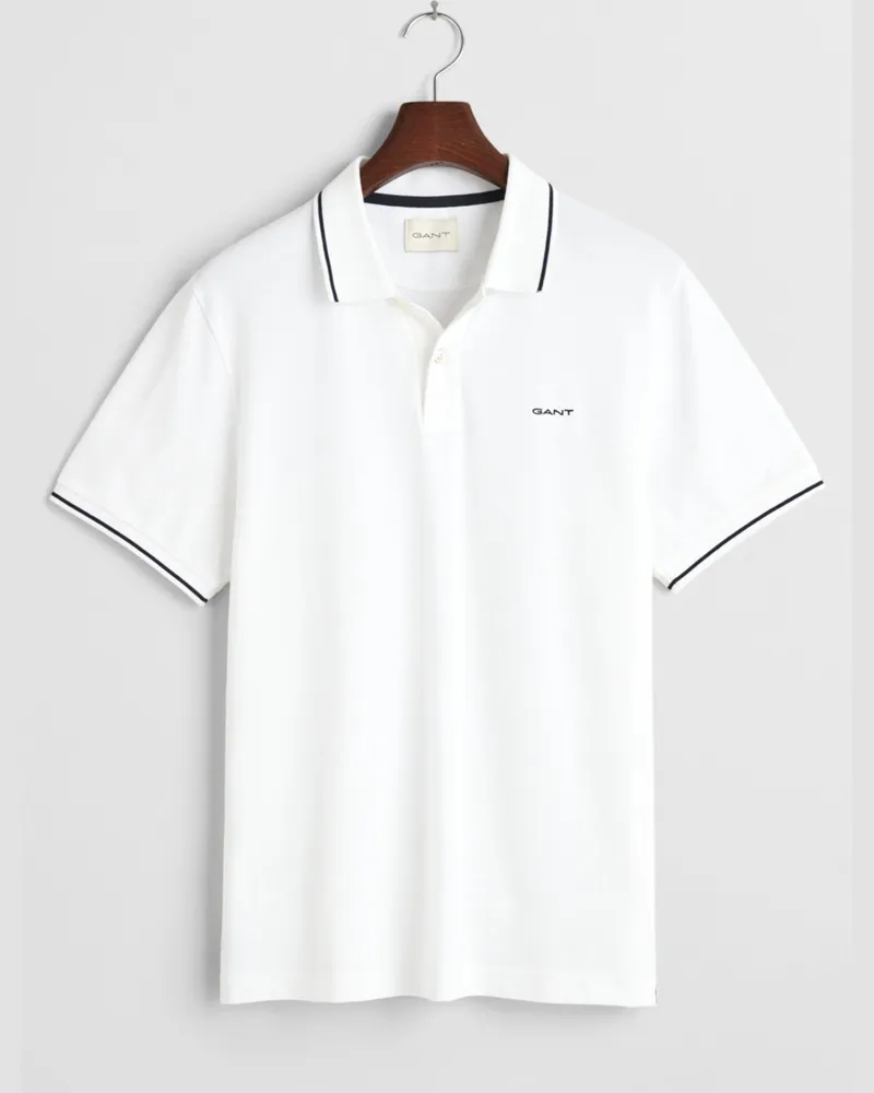 Gant Piqué-Poloshirt aus Baumwolle mit Kontraststreifen, Regular Fit in Offwhite