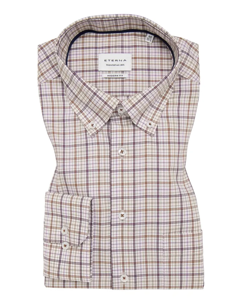 Eterna Bügelfreies Baumwollhemd mit Glencheck-Muster, Modern Fit in Flieder