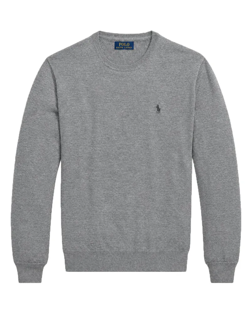 Ralph Lauren Rundhalspullover aus waschbarer Merinowolle mit Pony-Stickerei in Grau