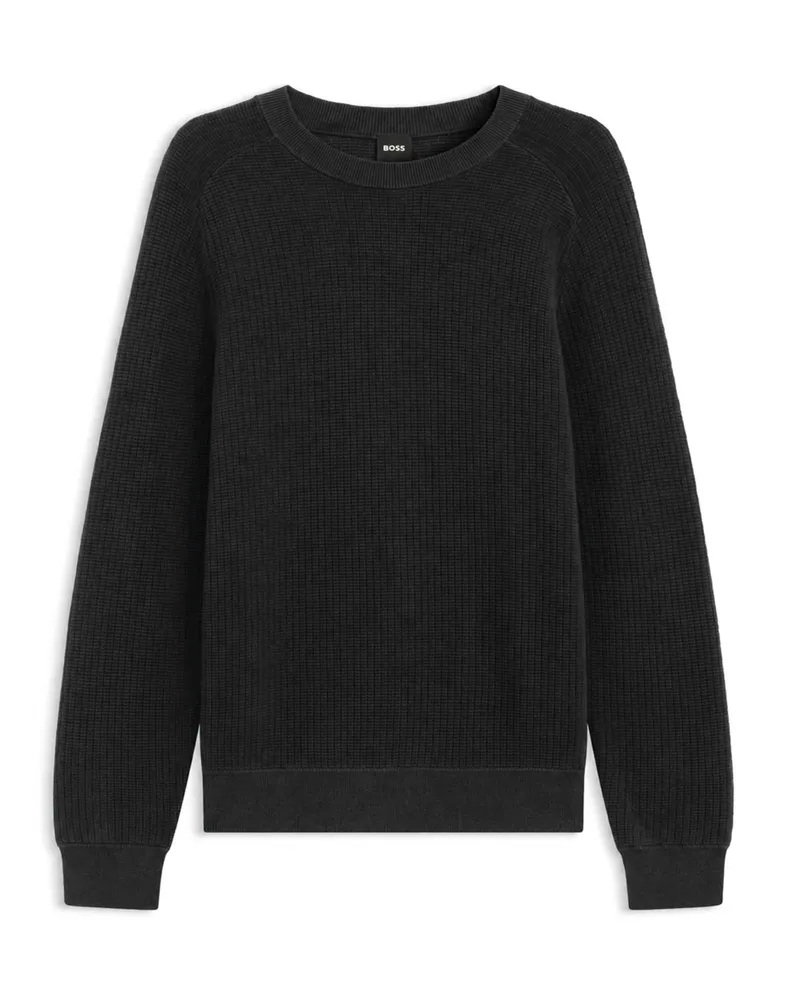 HUGO BOSS Strick-Pullover aus Baumwolle und Schurwolle in Schwarz