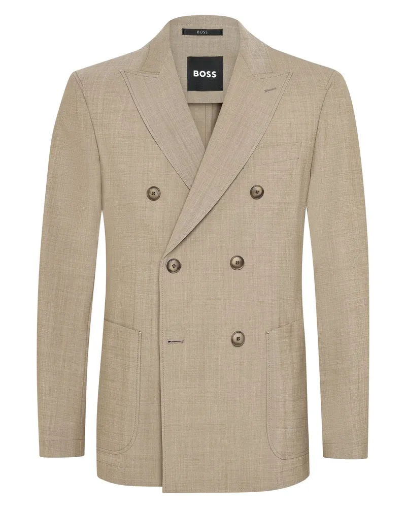 HUGO BOSS Zweireihiges Sakko aus einem elastischem Schurwoll-Mix in Beige