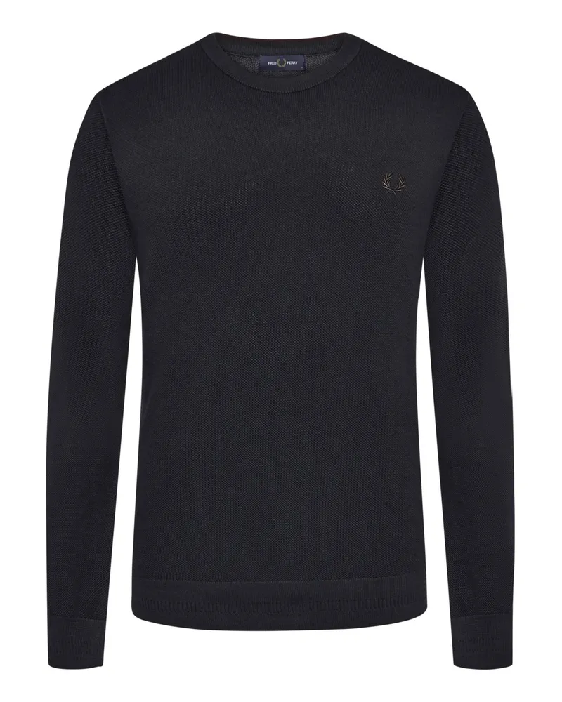 Fred Perry Rundhalspullover aus Baumwolle in Reiskornstrick in Marine
