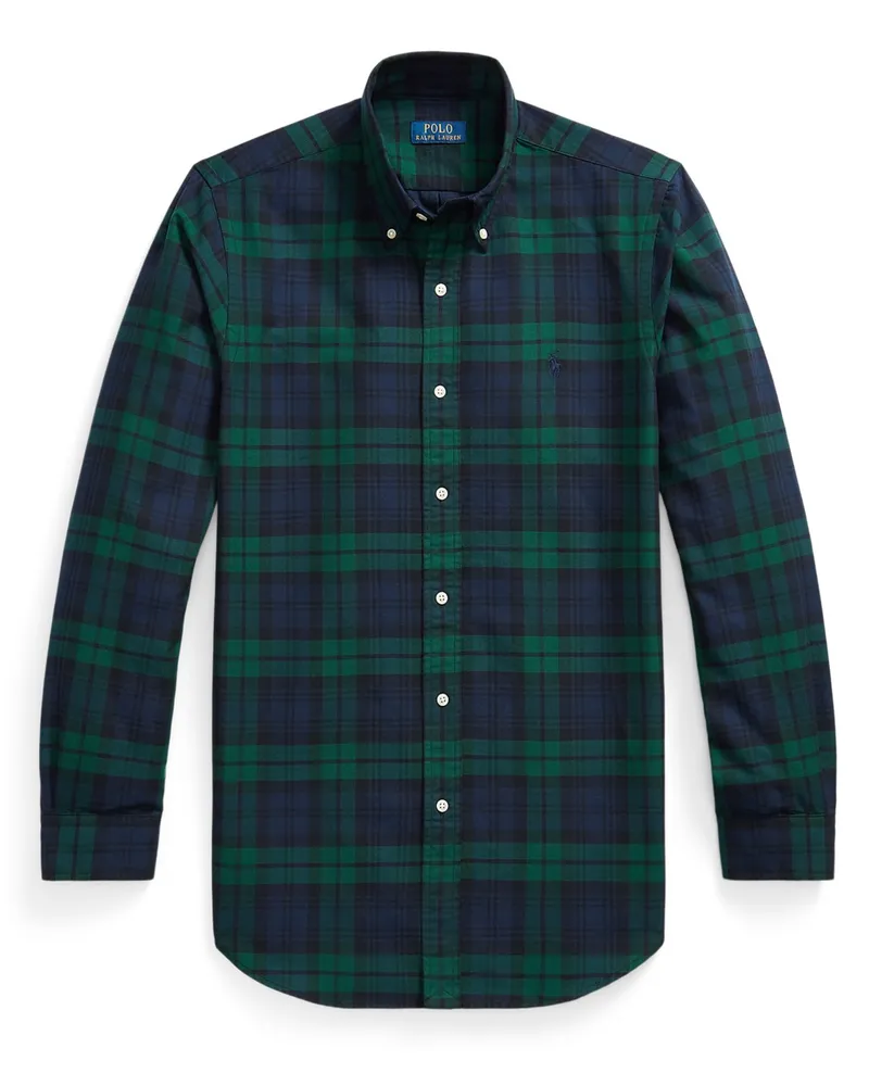 Ralph Lauren Kariertes Oxfordhemd mit tonaler Pony-Stickerei, Custom Fit in Marine