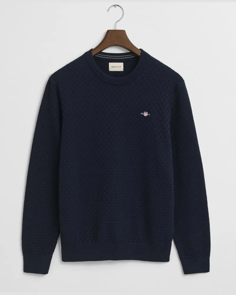 Gant Pullover mit Schachbrett-Struktur und O-Neck in Marine