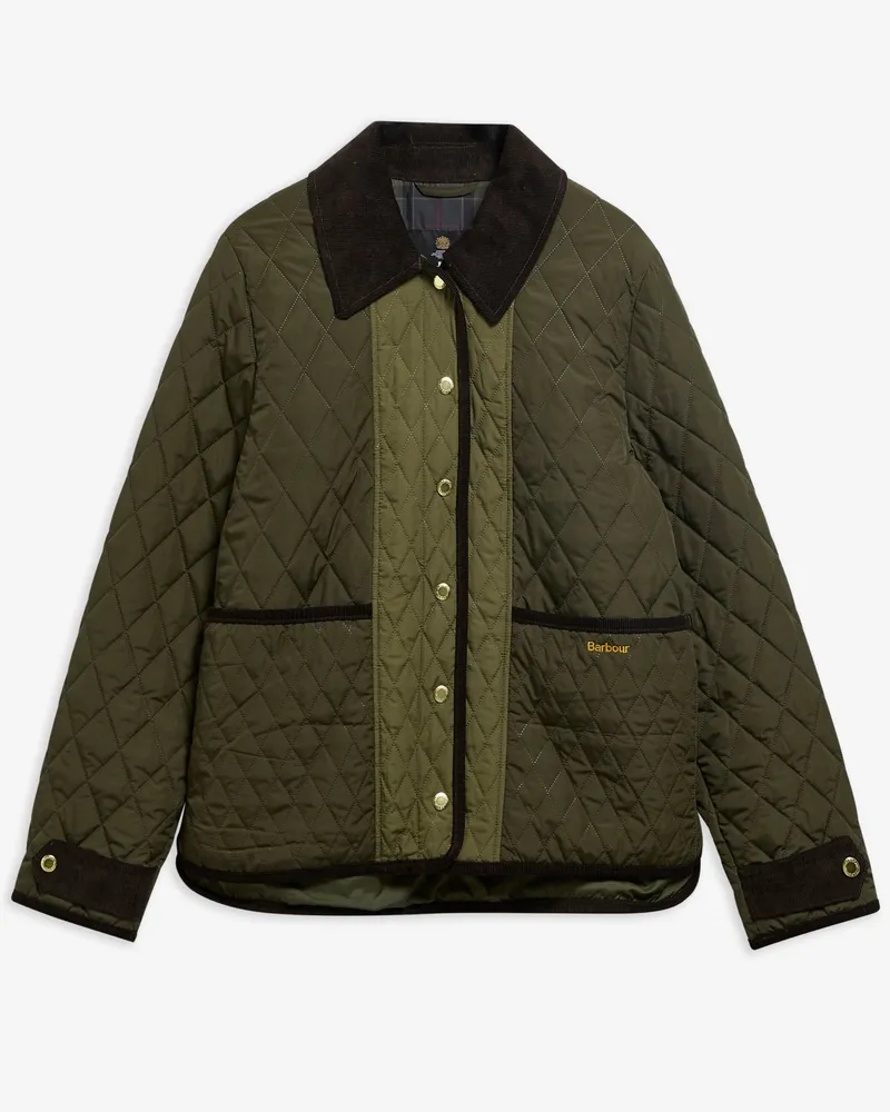 Barbour Damen-Steppjacke Ainsdale mit Cordkragen und Label-Stickerei in Oliv