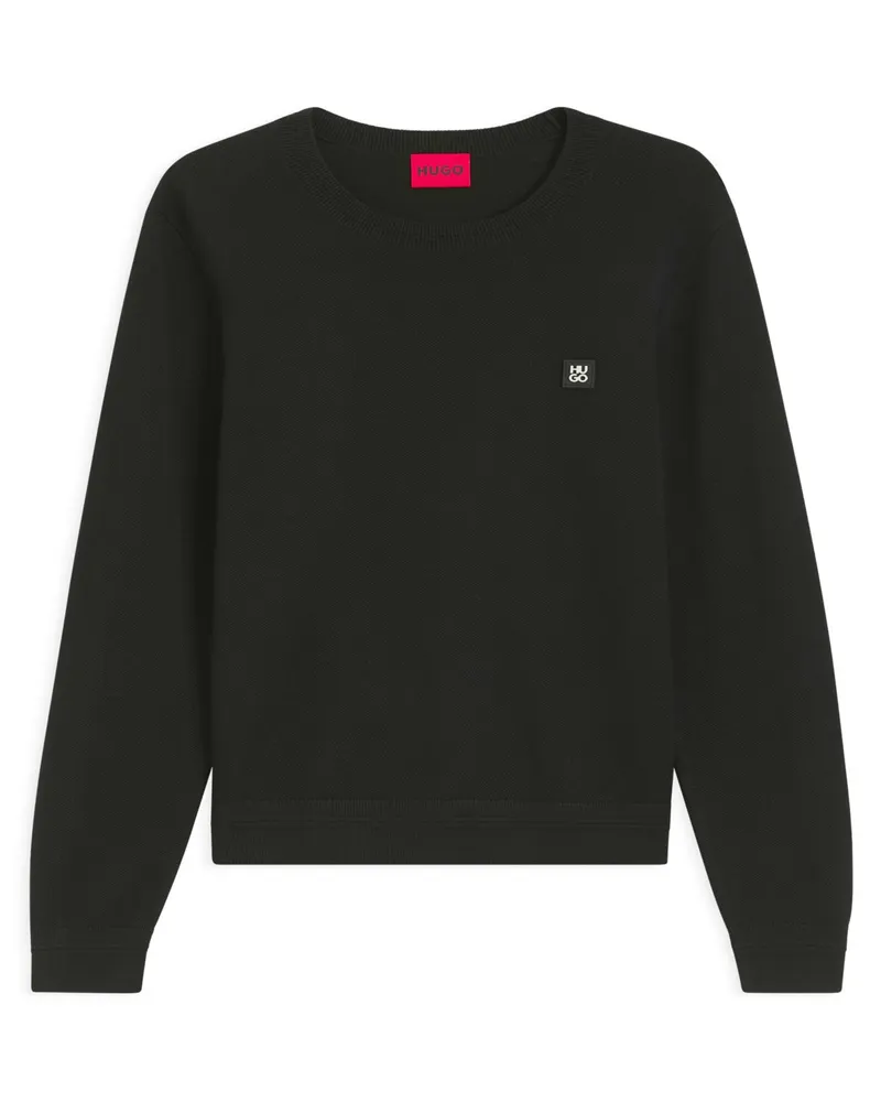 HUGO BOSS Strick-Pullover mit Reiskorn-Struktur und Label-Aufnäher in Schwarz