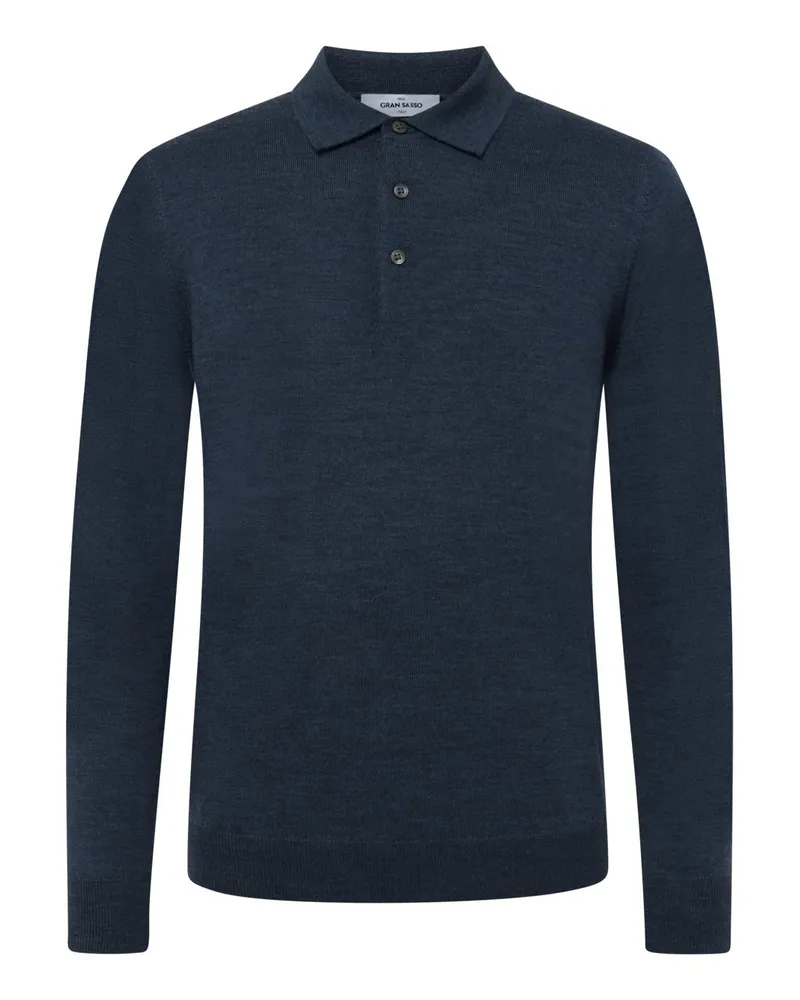 Gran Sasso Langarm-Strick-Poloshirt aus feiner Merinowolle in Denim