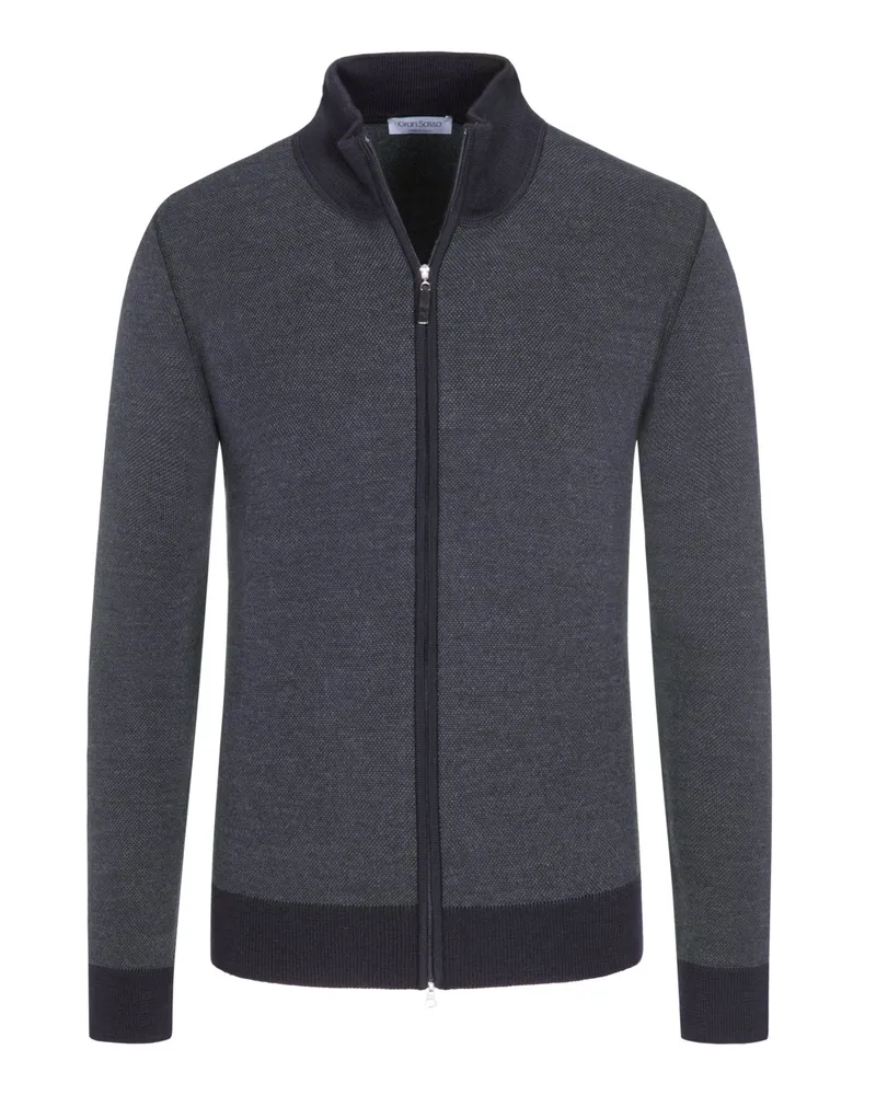Gran Sasso Strickjacke aus feiner Schurwolle mit Stehkragen und Struktur in Marine