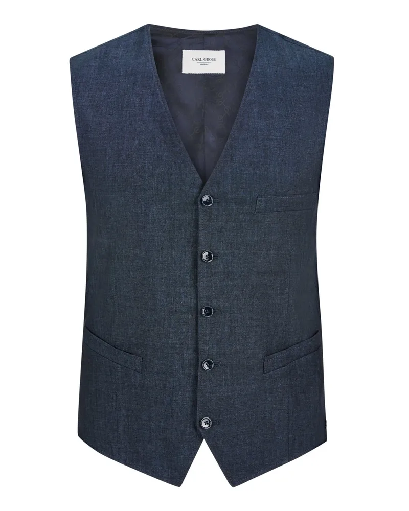 Carl Gross Weste aus Leinen mit feiner Struktur in Marine