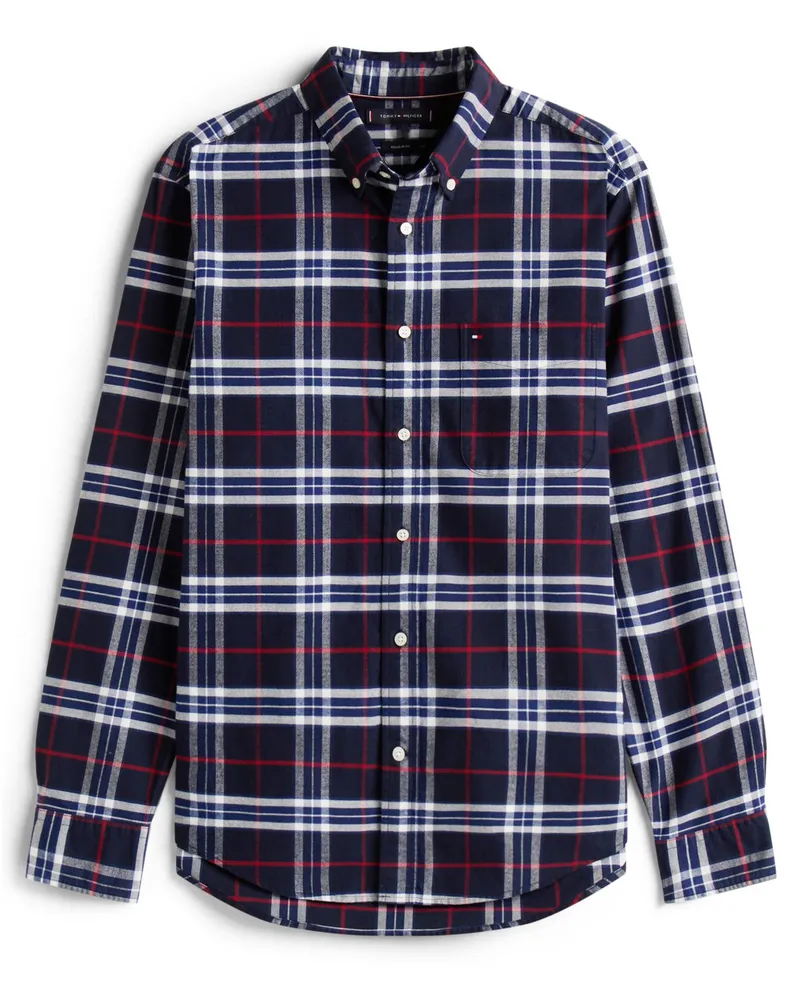 Tommy Hilfiger Oxfordhemd mit Glencheck-Muster und Brusttasche, Regular Fit in Marine