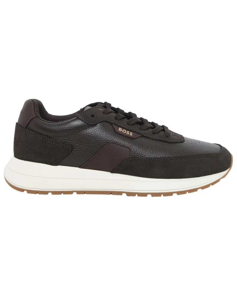 HUGO BOSS Sneaker aus einem Leder-Mix mit Kontrast-Details in Dunkelbraun