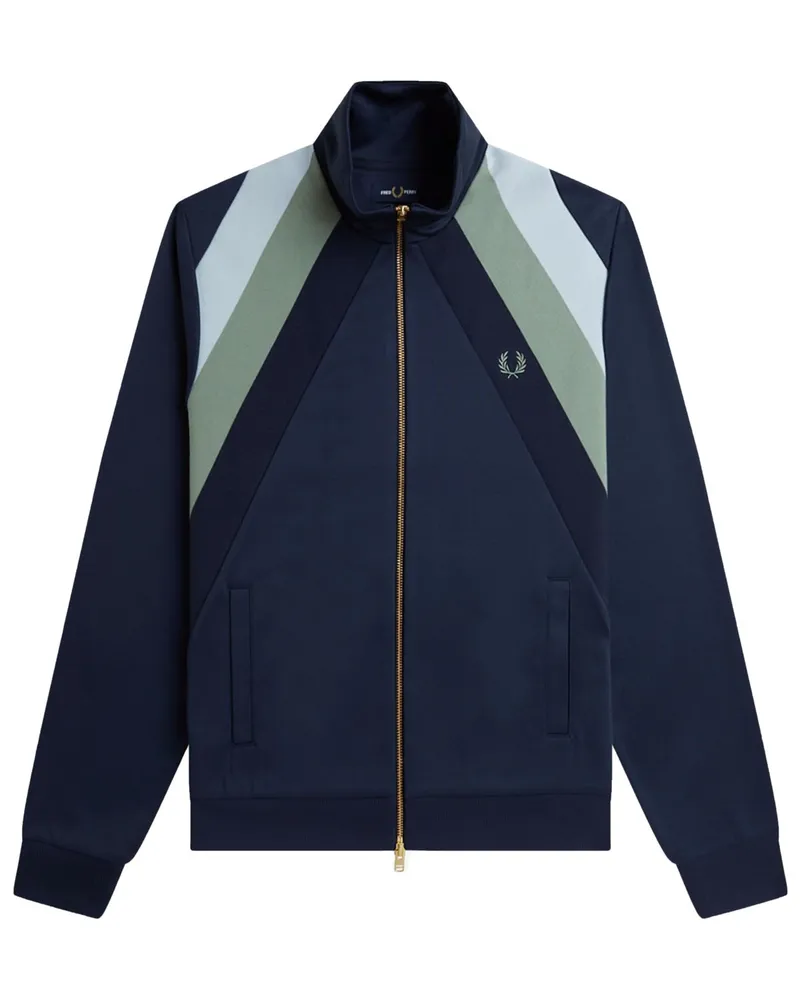Fred Perry Sweatjacke mit Streifenakzenten und Logo-Aufnäher in Mittelblau