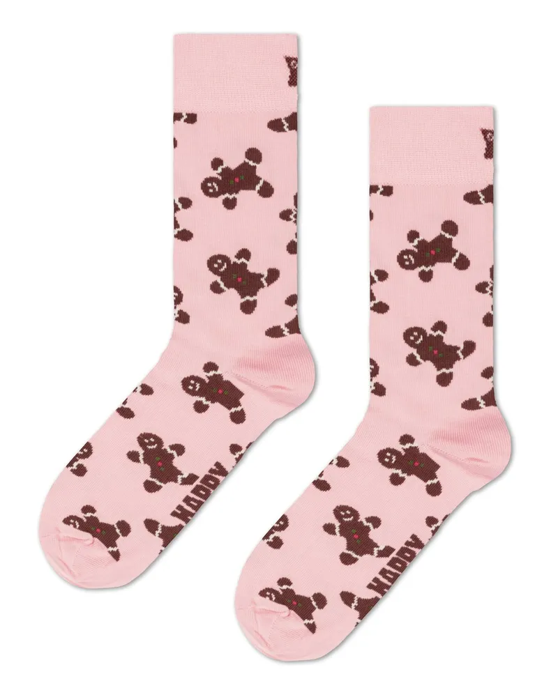 Happy Socks Socken mit Lebkuchenmann-Motiven in Pink