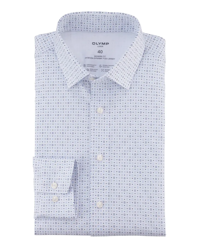 Olymp Luxor 24/Seven, Modern Fit, Hemd mit Print in Dynamic Flex Jersey in Weiß