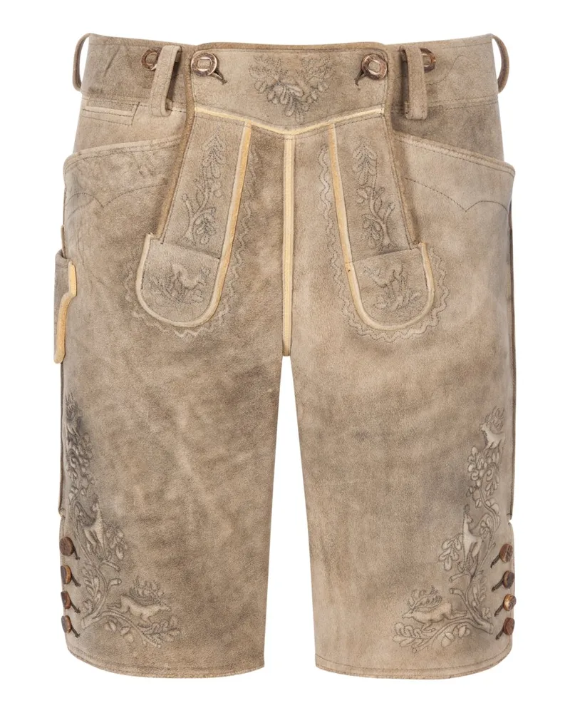 Meindl Steiermark Lederhose aus Hirschleder, glacier in Hellgrau