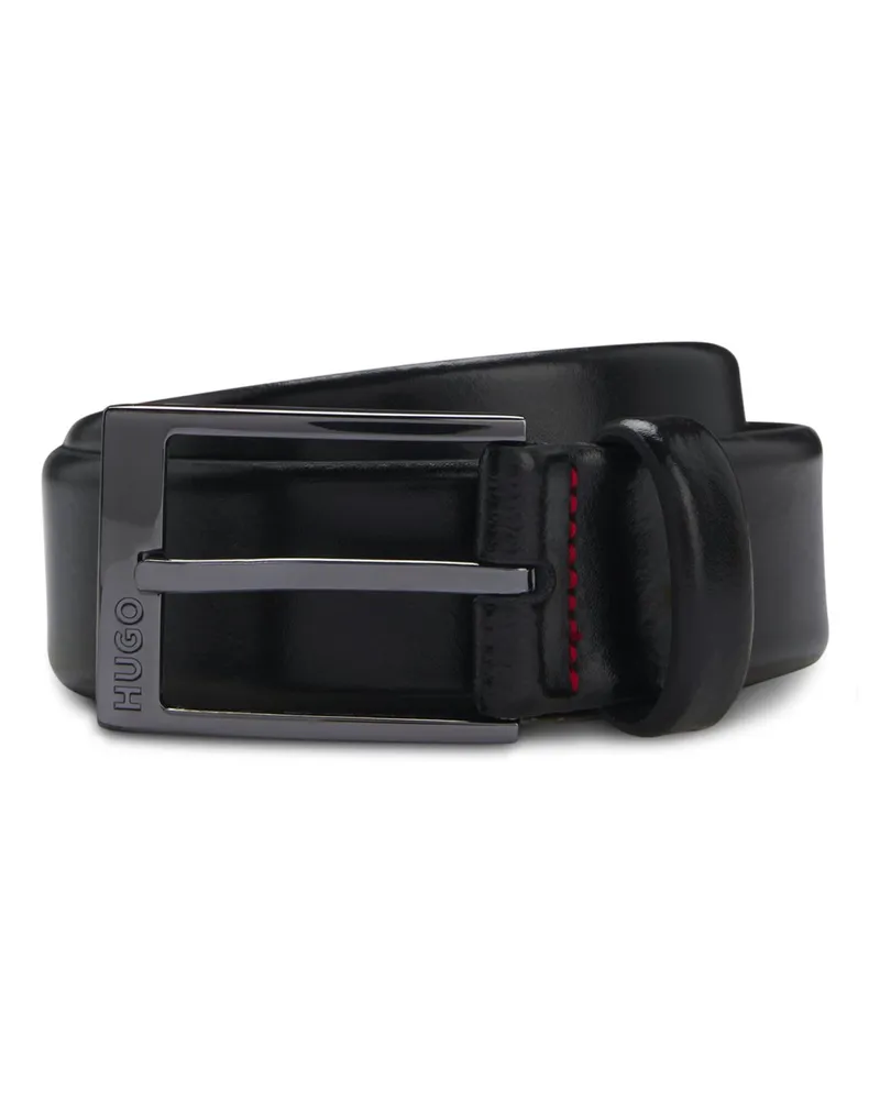 HUGO BOSS Glattledergürtel mit Gravur auf Metallschließe in Schwarz