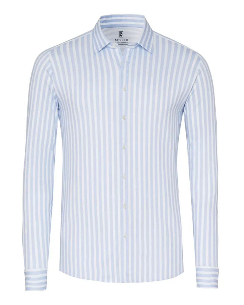 DESOTO Softes Jerseyhemd mit Streifen und Kentkragen in Hellblau