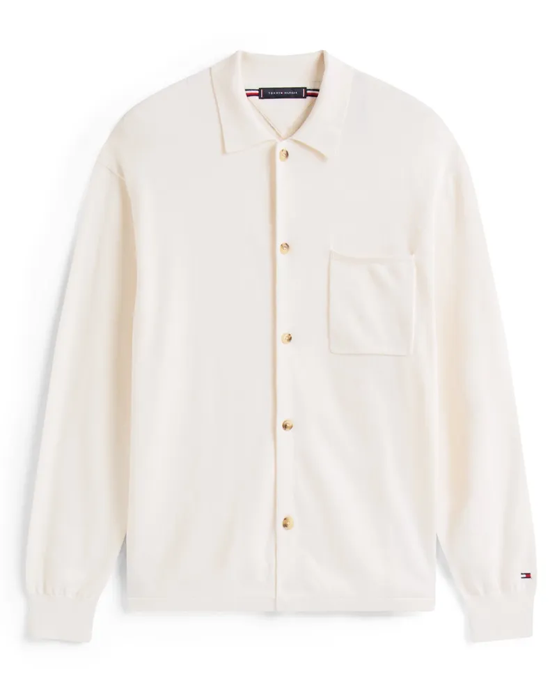 Tommy Hilfiger Leichtes Strickhemd mit aufgesetzter Brusttasche in Offwhite