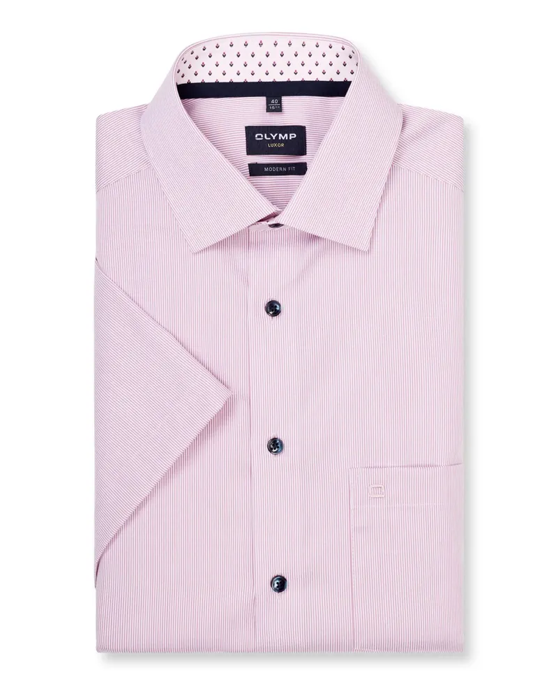 Olymp Luxor, Modern Fit, Bügelfreies Kurzarmhemd mit Fineliner in Pink
