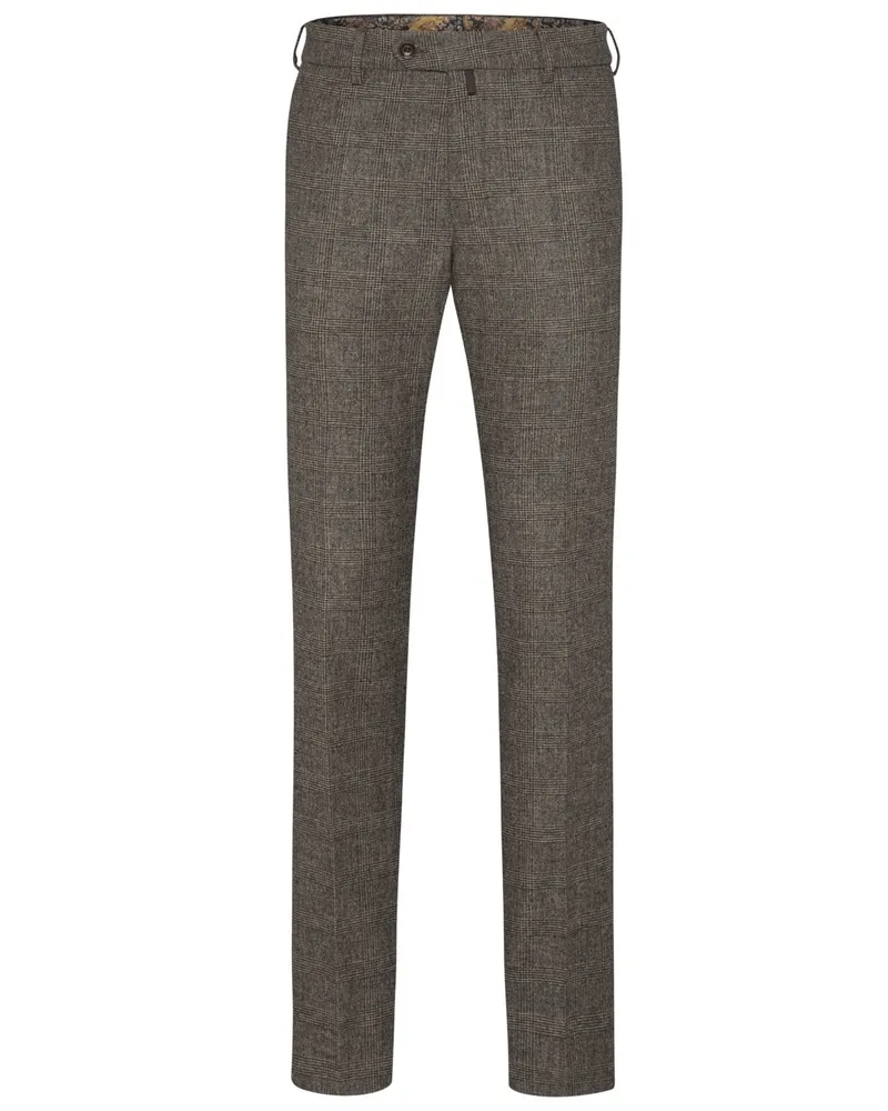Meyer Hosen Wollhose Hose Bonn mit Glencheck-Muster, Modern Fit in Braun