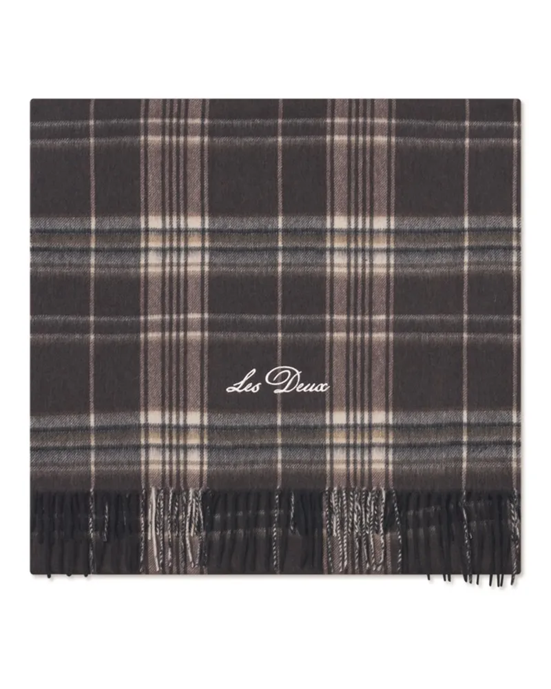 LES DEUX Schal aus Wolle mit Tartanmuster und Fransen in Braun
