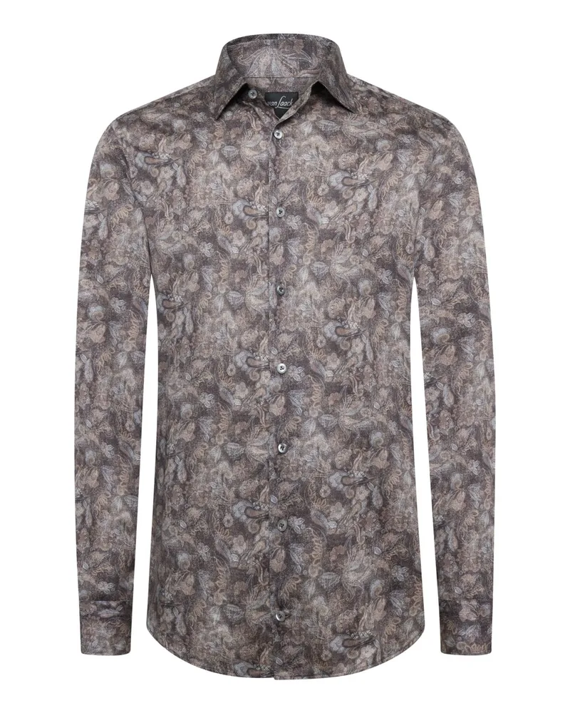 van Laack Baumwollhemd mit floralem Print, Tailor Fit in Braun