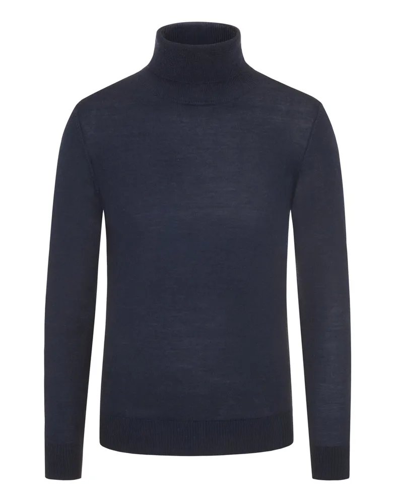 Tom Rusborg Glatter Rollkragenpullover aus Merinowolle in Marine