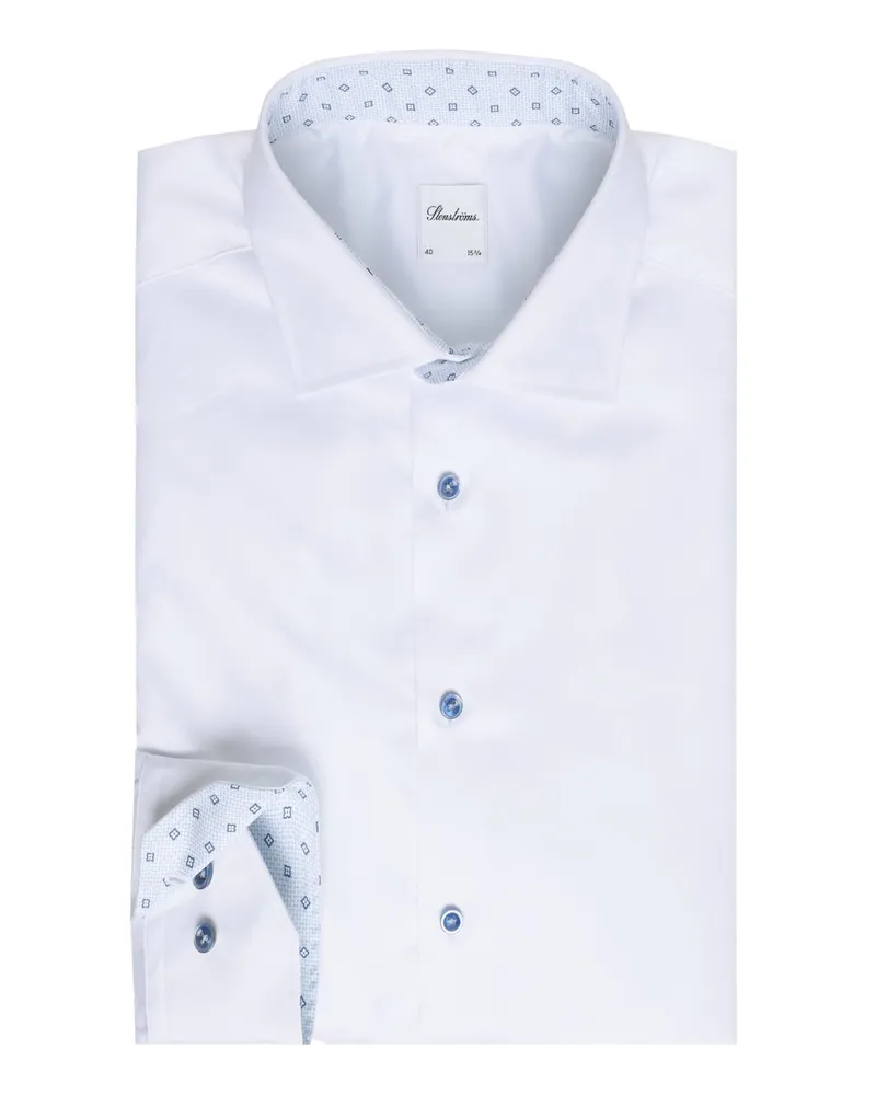 Stenströms Extralanges Hemd aus Twofold Super Cotton mit Ausputz, Regular Fit in Weiß