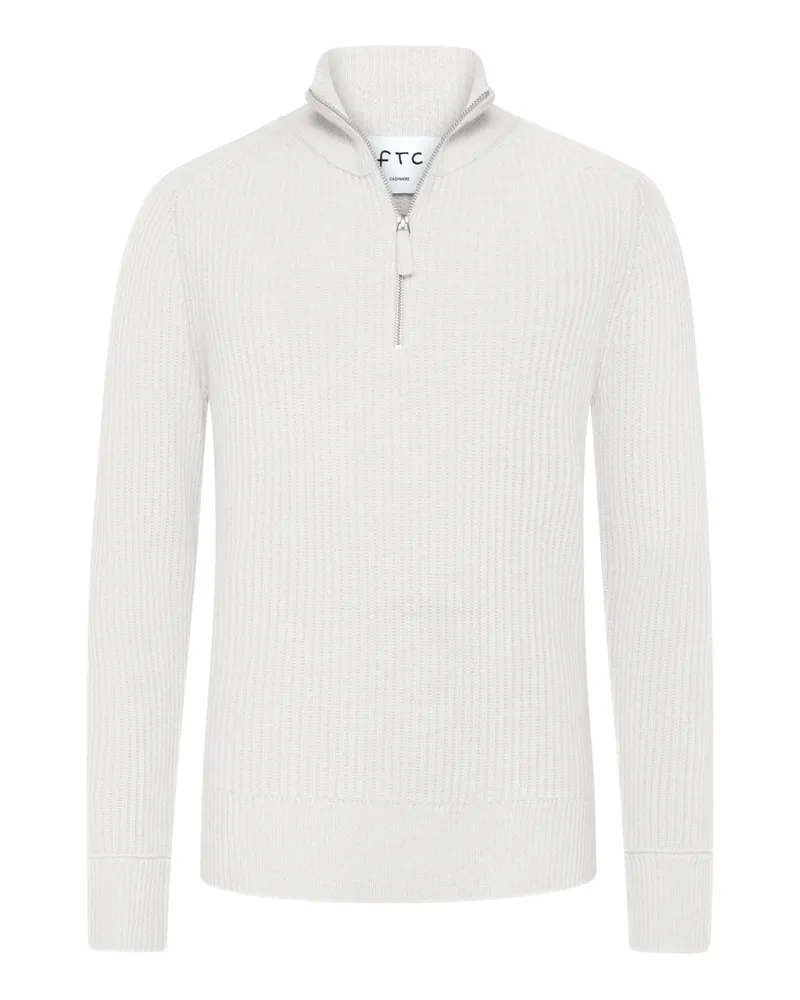 FTC Cashmere Softer Troyer aus Kaschmir in Rippstrickstruktur in Offwhite