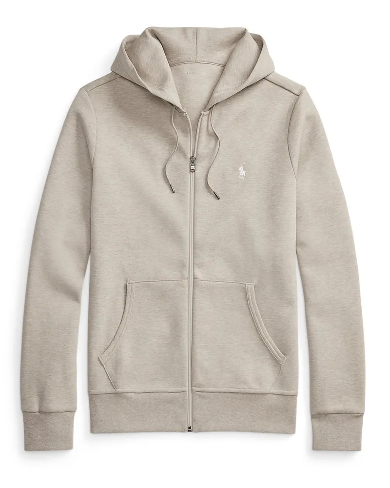 Ralph Lauren Melierter Hoodie mit Zip und kleiner Poloreiter-Stickerei in Beige