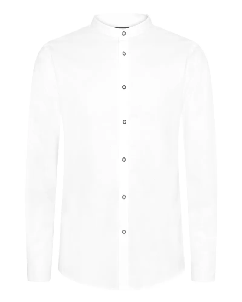 Amsel Unifarbenes Trachtenhemd mit Stehkragen, Slim Fit in Weiß