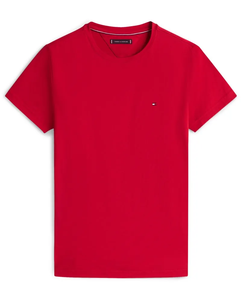 Tommy Hilfiger Stretch-T-Shirt mit kleiner Logo-Stickerei, Slim Fit in Rot