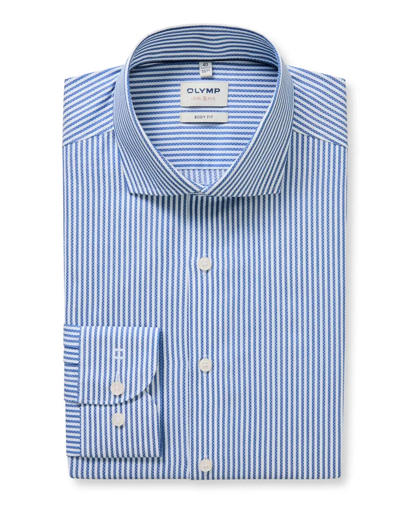 Olymp Level Five, Body Fit, Strukturiertes Baumwollhemd mit Streifen in Marine