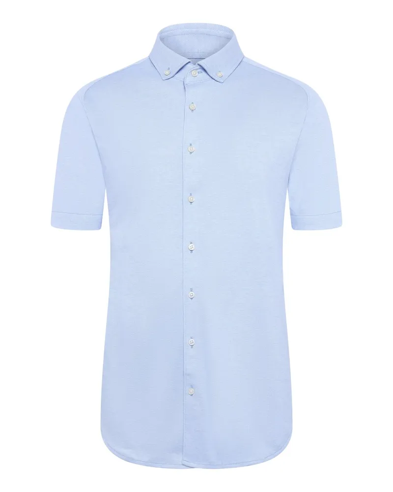 DESOTO Jersey-Kurzarmhemd in Piqué-Qualität, Slim in Hellblau