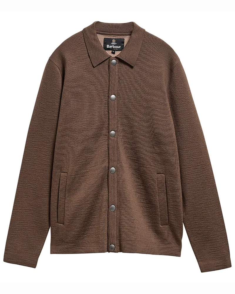 Barbour Gefütterte Strickjacke Florcombe mit Druckknopfleiste und Tartan-Details in Braun
