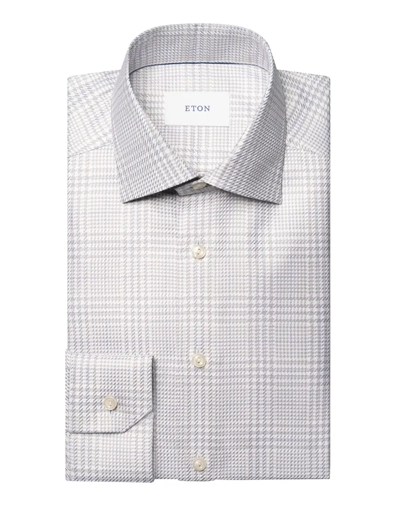 Eton King Twill-Hemd mit großem Karomuster und Kentkragen, Slim in Mittelgrau