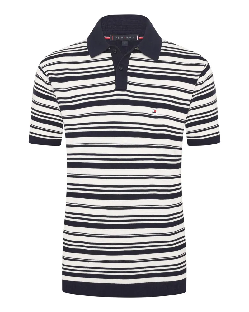 Tommy Hilfiger Leichtes Strick-Poloshirt mit kleiner Flag-Stickerei in Marine