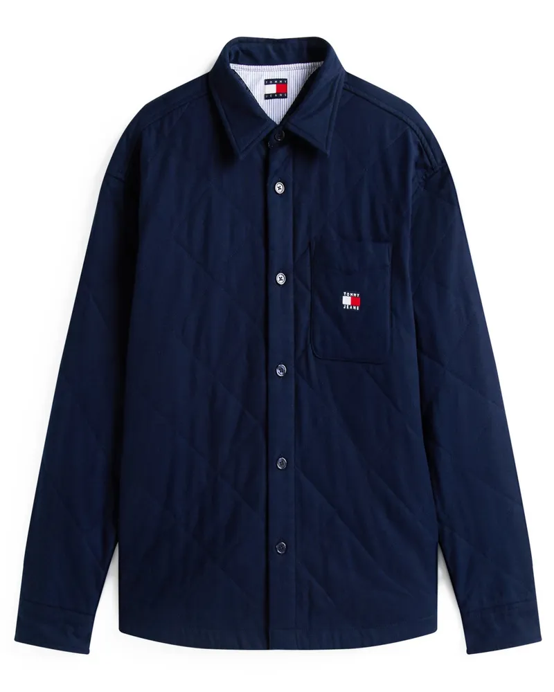 Tommy Hilfiger Gestepptes Baumwoll-Overshirt mit Aufnäher und Brusttasche in Marine