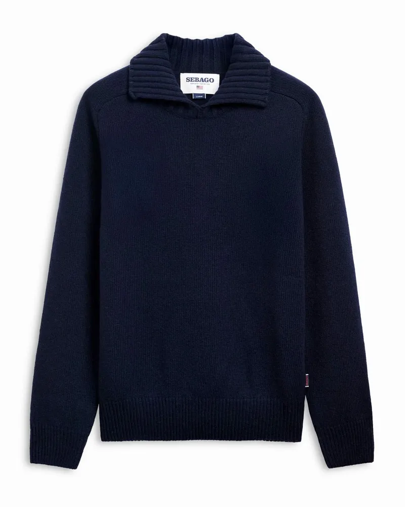 Sebago Pullover aus einem Woll-Mix mit Polokragen und Raglanärmeln in Blau