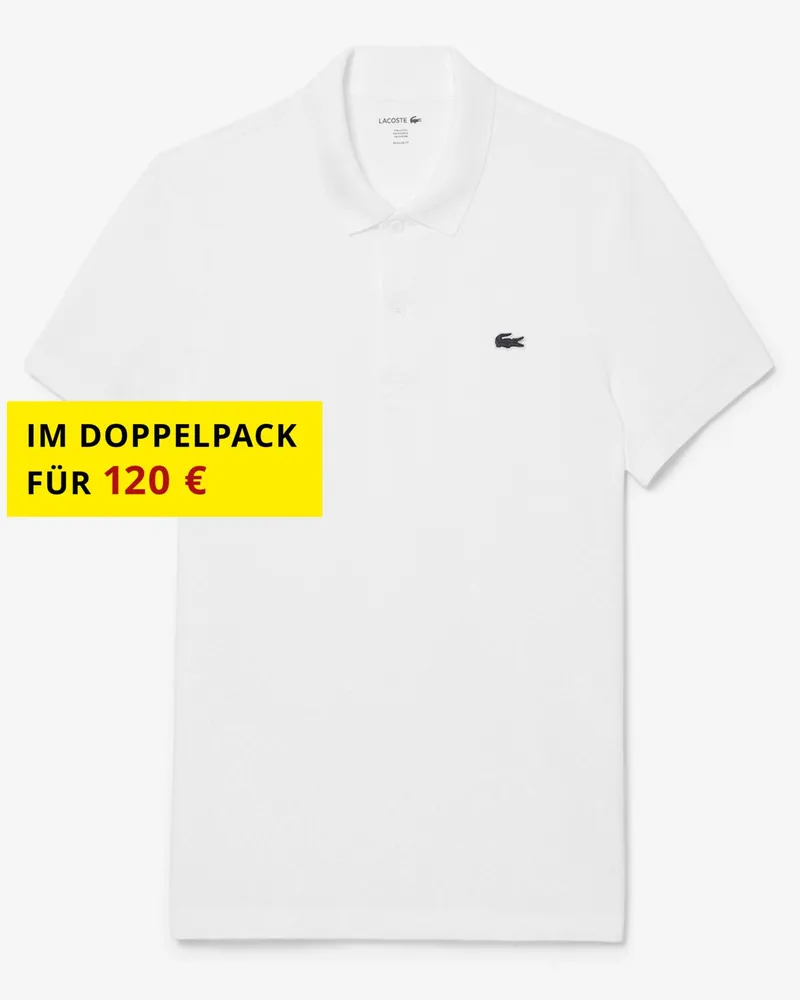 Lacoste Stretch-Poloshirt Waffelpique DH5522 mit Krokodil-Stickerei in Weiß
