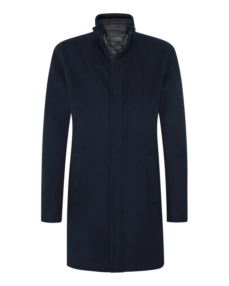 Emporio Armani Einreihiger Wollmantel mit gestepptem Innenfutter in Marine