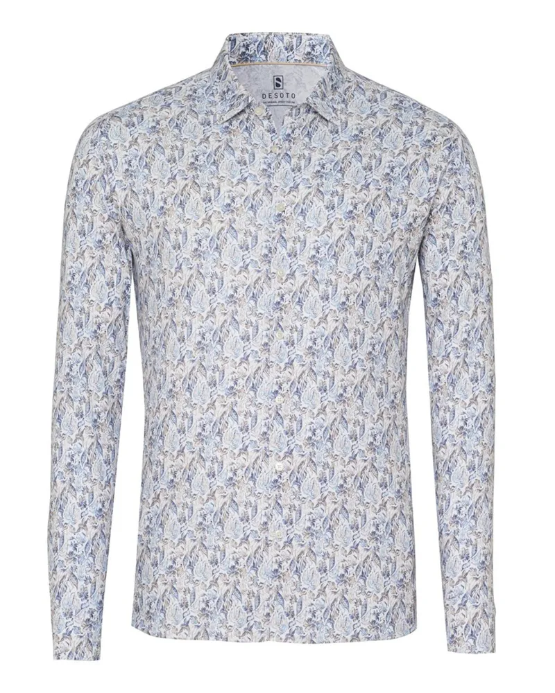 DESOTO Softes Jerseyhemd mit floralem Print und Kentkragen in Beige