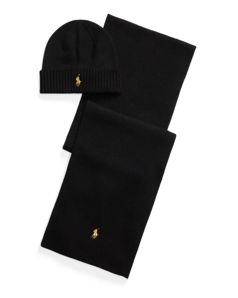 Ralph Lauren Set aus Mütze und Schal aus Wolle in Schwarz