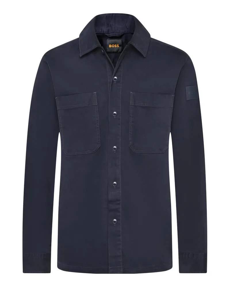 HUGO BOSS Overshirt Locky mit Druckknopfleiste und Kentkragen, Oversized in Marine