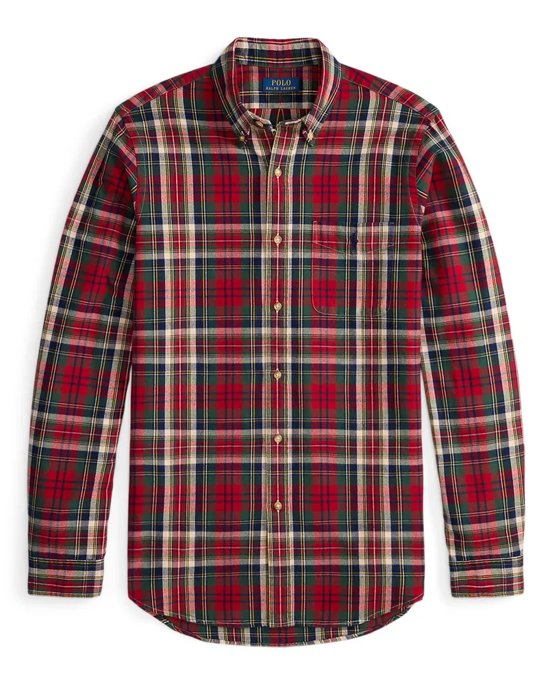 Ralph Lauren Kariertes Flanellhemd mit Button Down-Kragen, Custom Fit in Rot